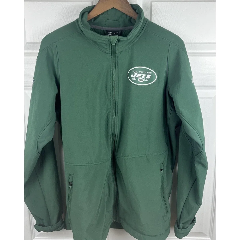 New York Jets Jacket Mens Large Green Nike NFL On Field Apparel Full Zip Pockets